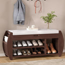 Retro Multifunctional Storage Bench with Cushion and Curved Side Panel for Entrance and Living Room (Espresso)