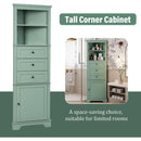 Green Triangle Tall Cabinet with 3 Drawers and Adjustable Shelves for Bathroom, Kitchen or Living Room, MDF Board with Painted Finish