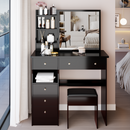 37' Middle Size Left Drawer Desktop Vanity Table + Cushioned Stool, Extra Large Right sliding mirror, Multi Layer High Capacity Storage, Practical Fashionable Dresser, Suitable For Large Space