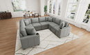 Modern U-shaped Sectional Sofa Convertible Pull-out Sofa Bed with USB Ports and Cup Holders, Gray Chenille, 108.7'