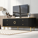 U-Can Modern TV Stand for TVs up to 80 Inches, Entertainment Center with 4 Drawers and 1 Cabinet, Wood TV Console Table with Metal Legs and Handles for Living room(Old SKU:SJ000117AAB)