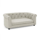 Contemporary Rectangular Pet Sofa with Arc-Shaped Backrest and Armrests, Breathable Linen, Cozy Soft Cushion - Beige