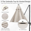 Ainfox 10ft Double Top Heavy-Duty Patio Cantilever Umbrella with lights and Cross Base, Outdoor Large Offset Hanging Aluminum Rotation Sun Shade Solar Umbrella with 360°Rotation Adjustable, Beige