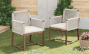 Outdoor Dining Chairs Set of 2, Acacia Wood Patio Armchair with Rope Design Back and Arms and Washable Cushion,for Backyard, Poolside, Garden,White