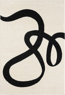Beige Black Abstract Area Rug 8 By 10 Modern Curved Line
