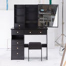 37' Middle Size Left Drawer Desktop Vanity Table + Cushioned Stool, Extra Large Right sliding mirror, Multi Layer High Capacity Storage, Practical Fashionable Dresser, Suitable For Large Space