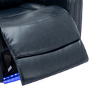 Blue PU Leather Power Recliner Theater Chair with Cooling Cup Holder, Bluetooth Speaker, LED Lights, USB Ports