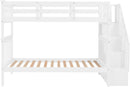 Twin Over Twin Bunk Bed With Stairs Solid Wood White