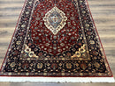 Sino Persian Rug 4x6, Traditional Wool Hand Knotted Carpet, Red Navy Blue, 225 KPSI