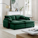 Two-Seater Theater Sofa  with 2 Footrest, 2-Seater Sofa with Ottoman for Small Living Spaces,Green Corduroy