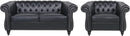 2 Piece Living Room Sofa Set Black Faux Leather Club Chair And Chesterfield Loveseat