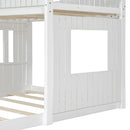 Wooden Twin Over Full Bunk Bed, Loft Bed with Playhouse, Farmhouse, Ladder and Guardrails, White( old sku: LT000327AAK )