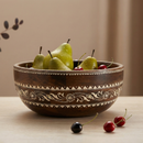 Modern Artistically Painted Wooden Round Friut Bowl - Dark