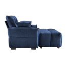 Modern Ergonomic Single Seater Sofa with Ottoman, High-Resilience Support, Blue Chenille Upholstery