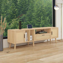 Rattan TV Stand with 2 Cabinets & 2 Open Shelves, Rattan-inspired Media Console Table for TVs up to 80", Entertainment Center with Solid Wood Legs, TV cabinet for Living room, Bedroom, Home Theatre