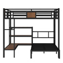 Queen Over Twin Bunk Bed with storage area on upper bed, lower bed with hangers and shelves, Space-Saving/Noise Reduced,black
