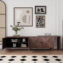 70'-90' Extendable TV Cabinet, Modern Entertainment Center with Storage and Adjustable Shelves, Mid 
Century Lacquered and Real Wood Veneered TV Console for Living Room, Hallway, Entryway, Walnut