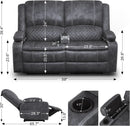 Gray Velvet Manual Recliner Loveseat With USB Ports