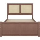 Full Size Wood Storage Platform Bed with 4 Drawers, Rattan Headboard, Espresso