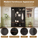 ON-TREND Versatile 3-in-1 Hall Tree with 6 Hooks, Farmhouse Walnut Storage Bench with Adjustable Shelves, 55'W Modern Entryway Coat Rack with Multiple Storage Space for Mudroom, Living Room, Black