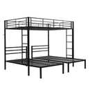 Modern Metal Triple Bunk Bed with Vertical Ladder, Safety Rail, and Storage Shelf in Black