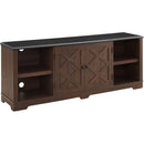 Modern Farmhouse TV Media Stand, Large Barn Inspired Home Entertainment Console, for TV Up to 80", with Open Shelves and Closed Cabinets, Espresso and Black, 70"Wx15.55"Dx26.89"H