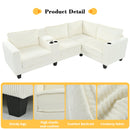 L-shaped 4-seater 105.5''*66.5'' corduroy sofa, large storage armrests with center console, USB charging, left and right seats can be switched, 2 packages of 130