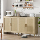 Natural Rattan Buffet Cabinet with Storage, 4-Door Sideboard, Adjustable Shelves, 70-Inch
