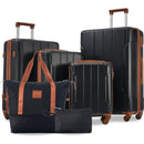 Hardshell Luggage Sets 6 Piece Suitcase Set, Expandable Lightweight Suitcases with Wheels, TSA Lock for Men Women, Black Brown