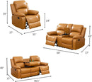 Manual Recliner Sofa Set Ginger Vegan Leather Cupholders