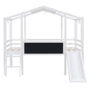 Loft House Bed With Ladder And Slide, With board And Light Strip On The Roof