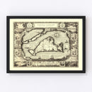Vintage Map of Martha's Vineyard, MA 1954