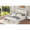 Queen Size Wood Platform Bed with Upholstered Headboard and 2 Drawers, Antique White