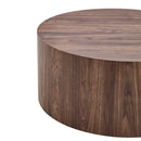Simple Deep Walnut Cylindrical Coffee Table, MDF, 27.5-Inch Diameter x 12-Inch Height, Industrial/Minimalist Style.