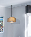 2 Light Swag Plug-In Pendant 16"w Rounded Corner Square Oatmeal Drum Shade with Diffuser, Black Cord