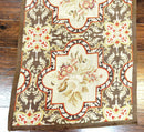 Needlepoint Runner Rug 2.8 x 9.8, Brown and Beige, Handwoven Handmade Floral French European Design, Vintage Flatweave 10ft Wool Runner Rug