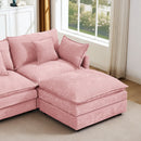 Contemporary Modular Sectional Sofa L Shaped 3-Seater with Movable Ottoman in Pink Chenille, 105 Inch