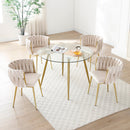Modern Velvet Dining Chairs Set of 2, Upholstered Woven Dining Chair with Golden Metal Legs, Upholstered Dining Chairs for Dining Room, Kitchen, Vanity, Living Room