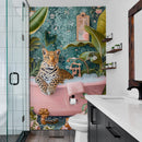 Leopard in Pink Bathtub. Stylish Animal Chic Print Wallpaper.