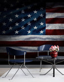USA Flag Waving Wallpaper Mural – Patriotic Peel and Stick American Flag.