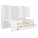 Twin Size Wooden Daybed With Three Drawers, and All-in-One Cabinet, Desk and Shelves, White
