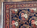 Persian Bidjar Rug 8x11, Floral Bouquets, Blue Black Red Pink, Handmade Hand Knotted Vintage Semi Antique Oriental Carpet