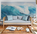 Artistic Painting of Blue Ocean Wave Wall Mural.