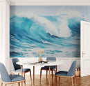 Artistic Painting of Blue Ocean Wave Wall Mural.