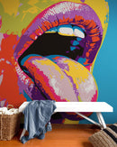 Glamour Chic Pop Art. Sexy Girl with Tongue Out Wall Mural.