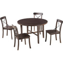 TREXM 5-piece Dining Set, Retro Simple Round Table and 4 Chairs with X-shaped Backrest for Kitchen, Dining Room and Living Room (Espresso)