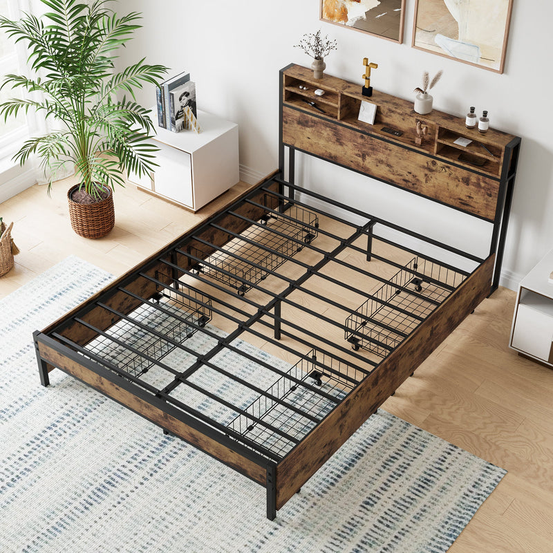 Queen Bed Frame with Storage Headboard and 4 Drawers