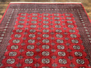 Turkoman Rug 8 x 11.6, Red Bokhara Pakistani Carpet, Wool Handmade Vintage Rug