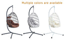 Indoor Outdoor Egg Swing Chair with Stand, Patio Grey Wicker Rattan Hanging Chair with Rope Back, Cushion,Cover,All Weather Foldable Hammock Chair for Bedroom, Porch, Garden