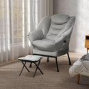 Fabric Lounge Chair With Ottoman Light Gray Overstuffed Padding